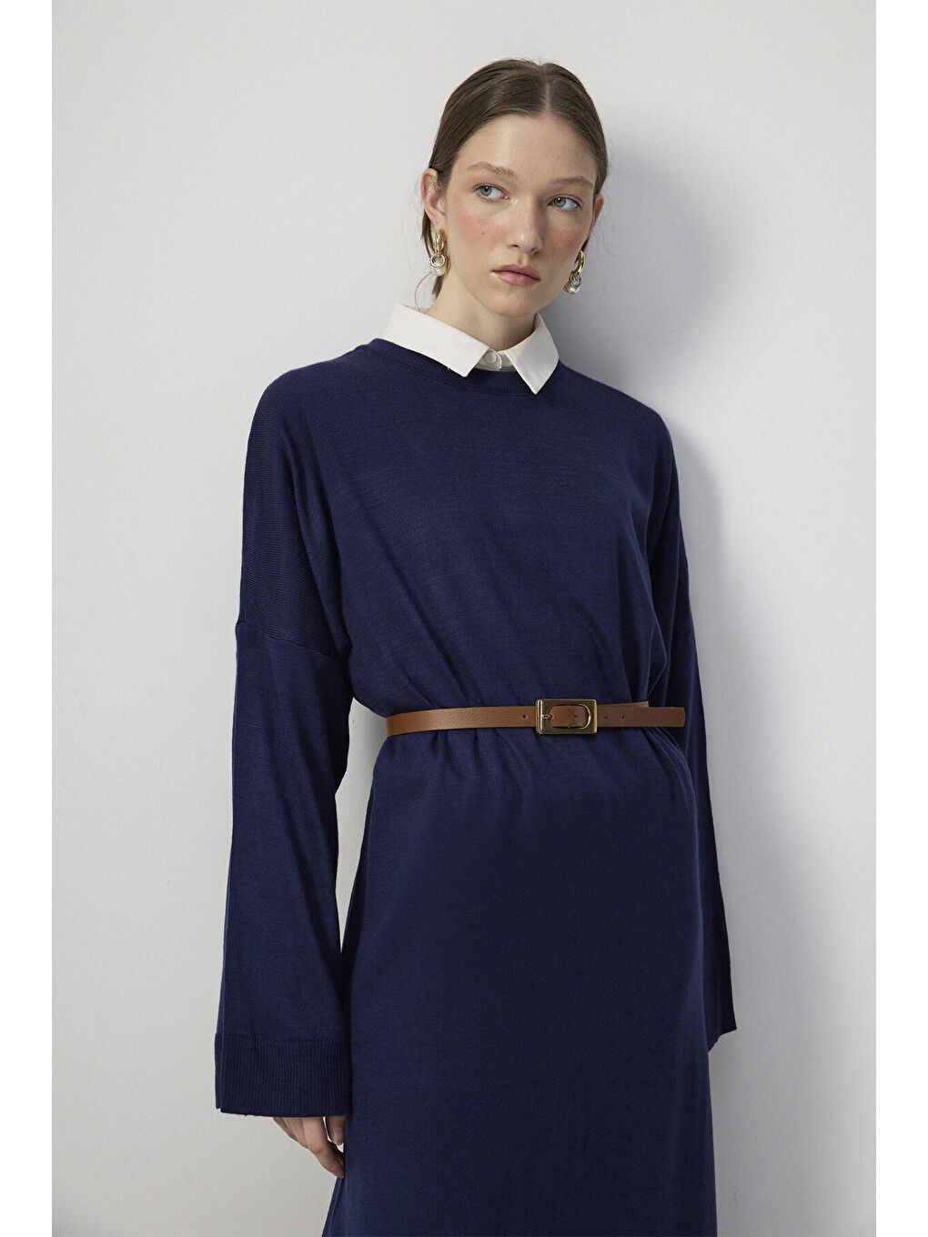 Lacivert Oversıze Triko Elbise-2