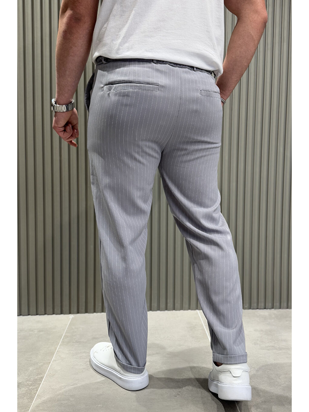 Mishar İtalia Gri Çizgili Duble Paça Erkek Pantolon - 2