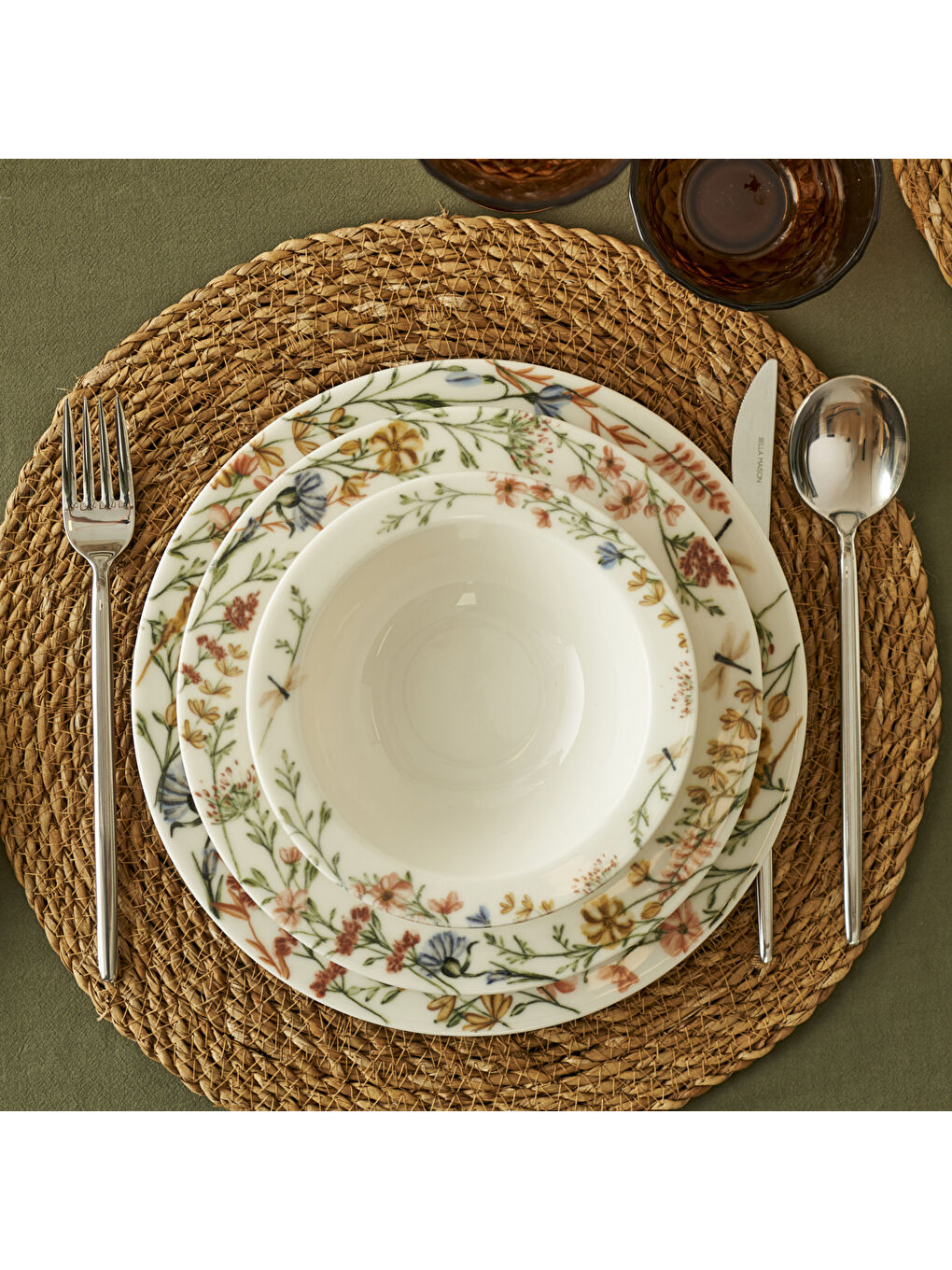 Karışık Flores Porselen 24 Parça 6 Kişilik Yemek Takımı