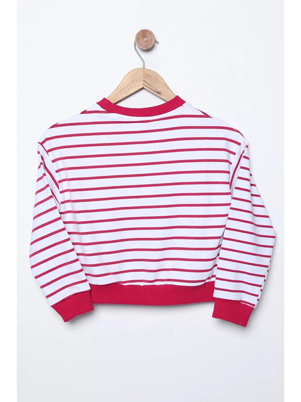 Fuşya Bisiklet Yaka Bel Ve Kol Lastikli Çizgi Desenli Kız Çocuk Sweatshirt-2