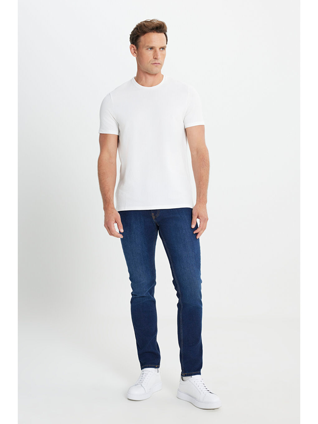 Erkek Koyu Lacivert Slim Fit Dar Kesim 5 Cep Esnek Denim Jean Pantolon-2