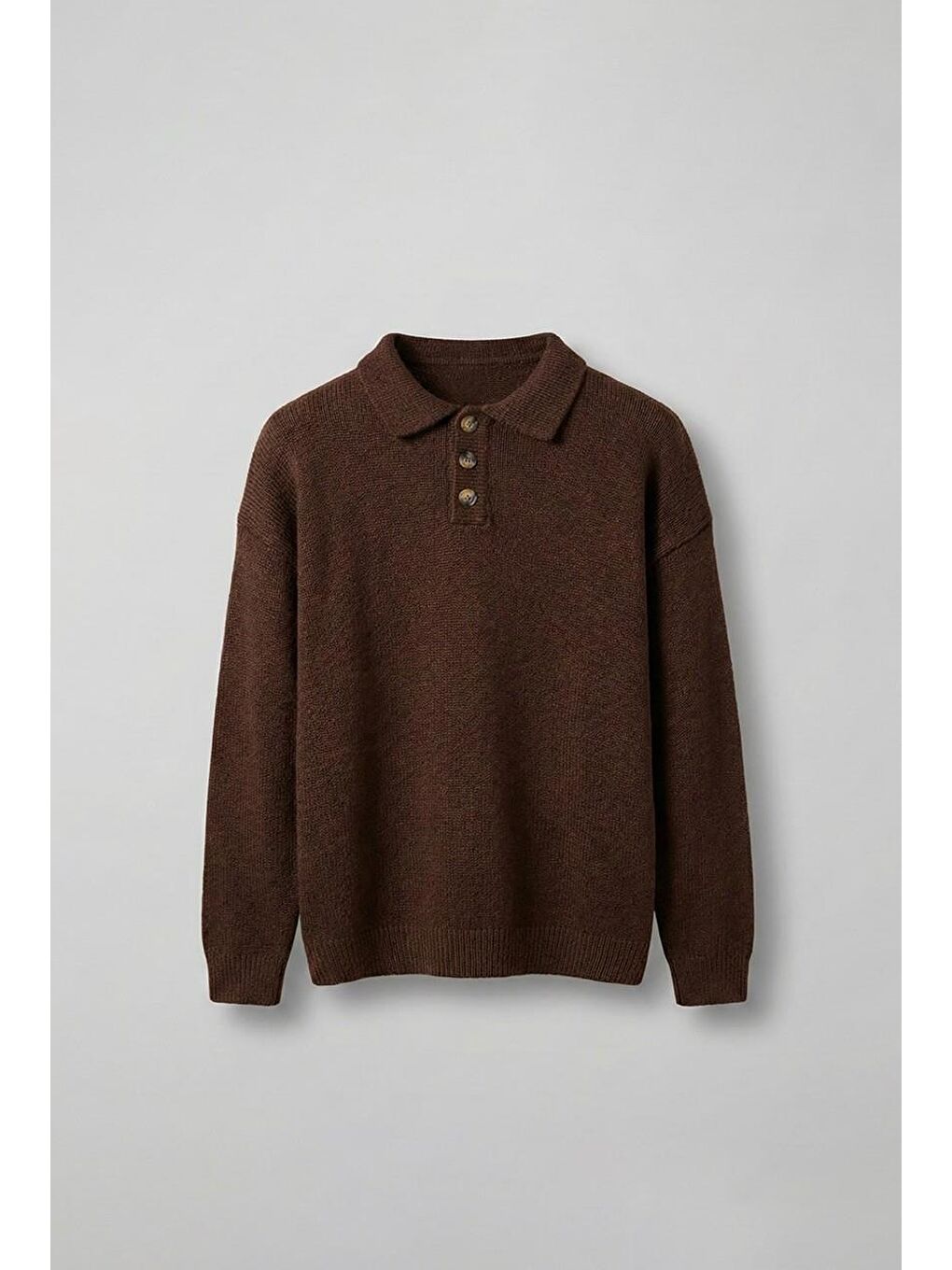 Erkek Oversize Düğmeli Triko Kazak Kahverengi