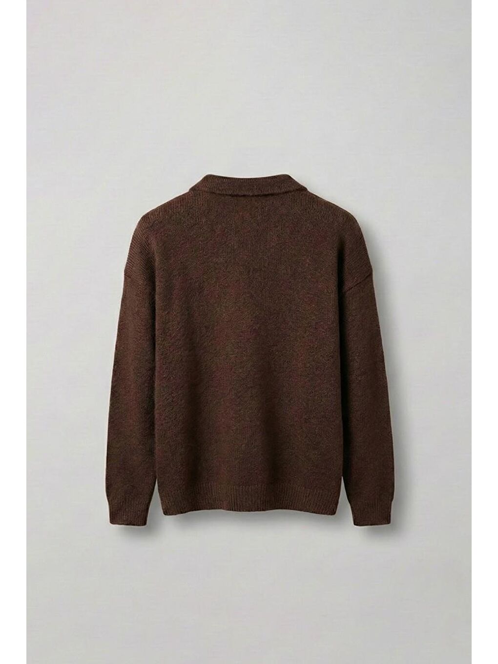 Erkek Oversize Düğmeli Triko Kazak Kahverengi-1