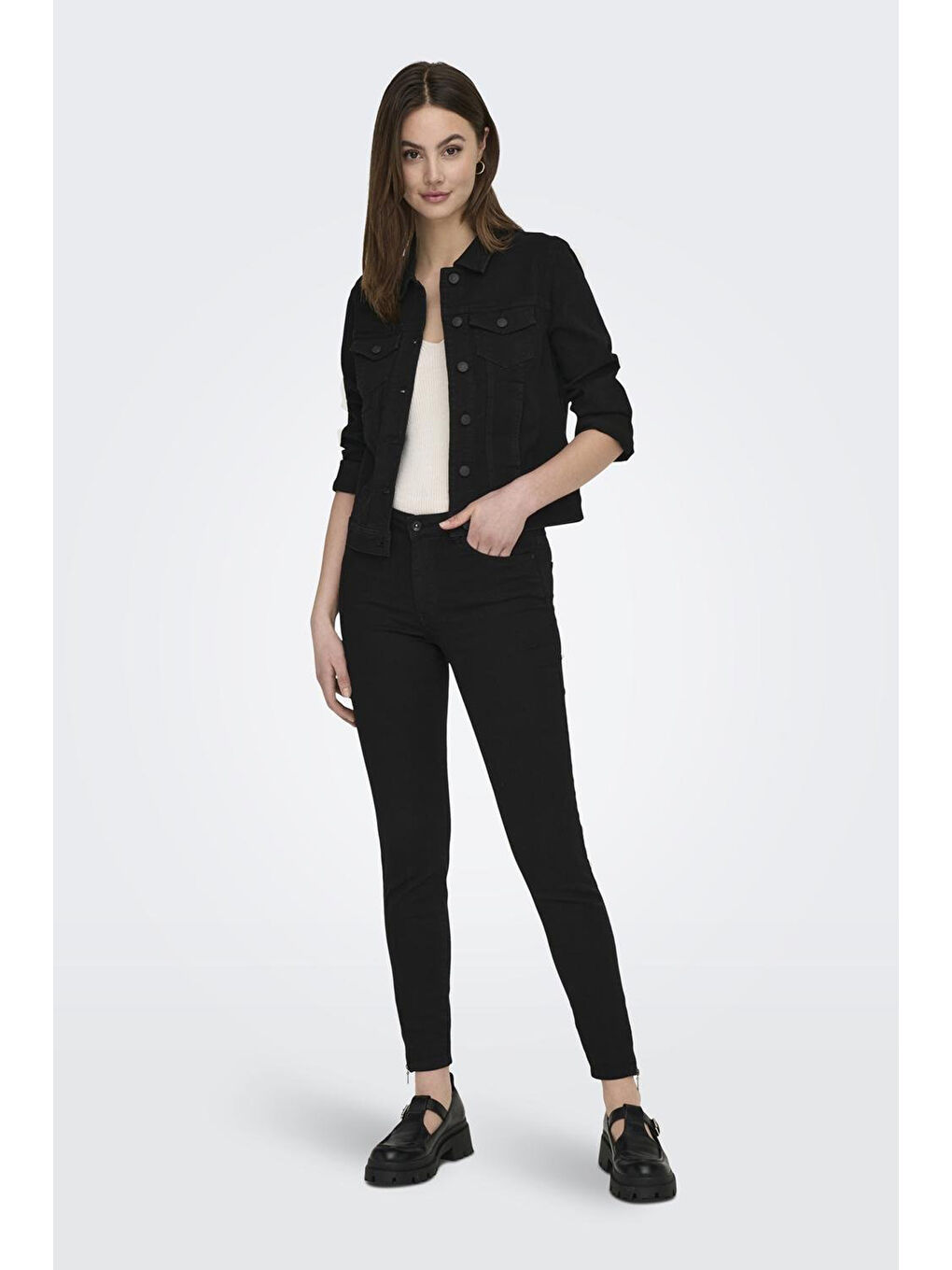 Antrasit Onlwonder Pamuklu Regular Fit Kadın Jean Ceket 115243147-1