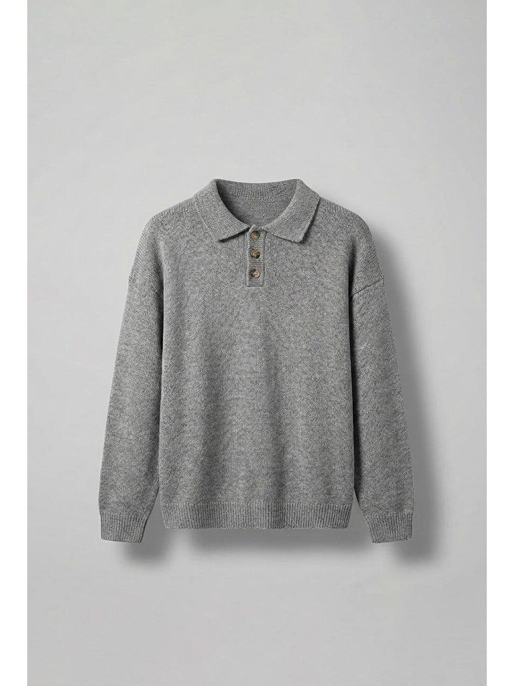 Erkek Oversize Düğmeli Triko Kazak Gri