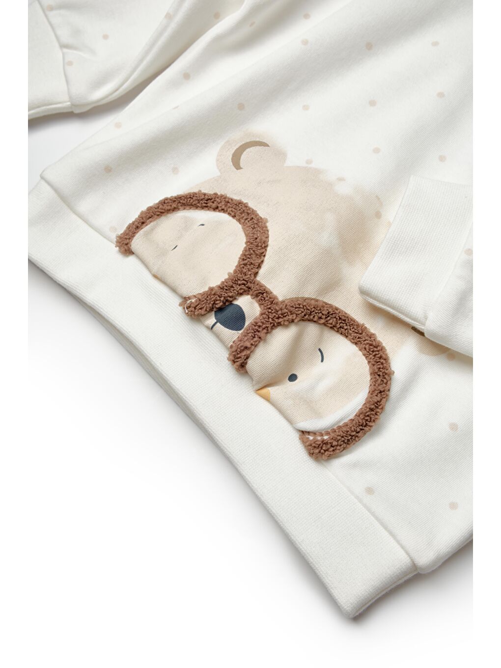 Karışık Organik Pamuklu Unisex Bebek 2'Li Takım - Gözlüklü Ayıcık Desenli Sweatshirt Ve Alt-3