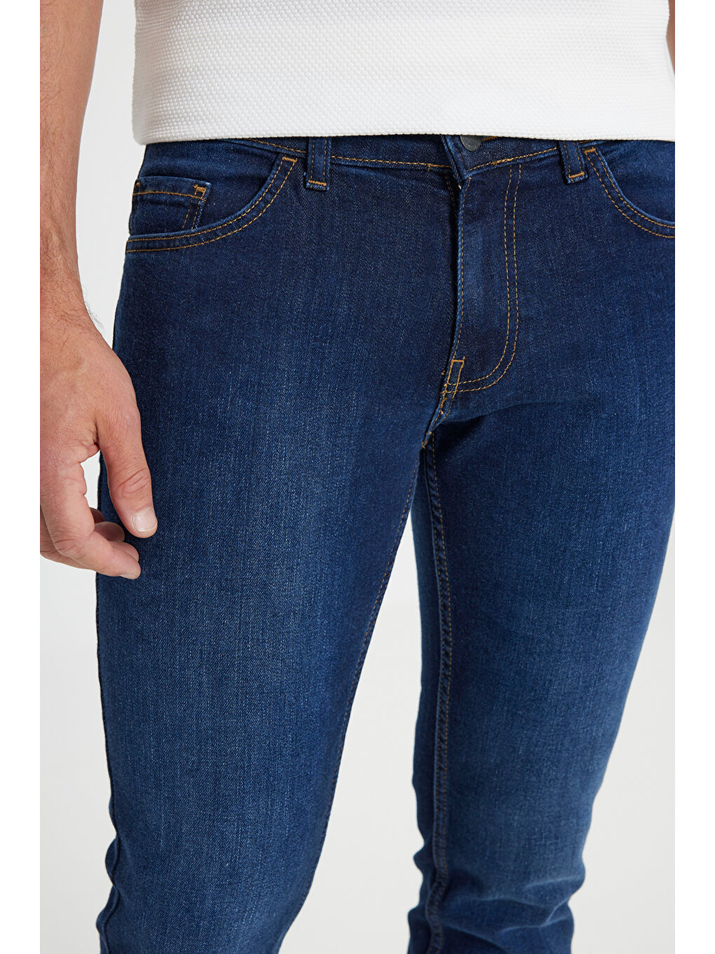 Erkek Koyu Lacivert Slim Fit Dar Kesim 5 Cep Esnek Denim Jean Pantolon-3