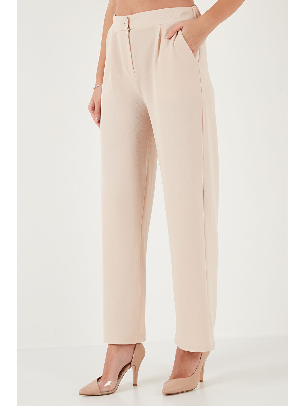 Lacivert Regular Fit Yüksek Bel Bol Paça V Yaka Yelekli Kadın Takım 5866199-3