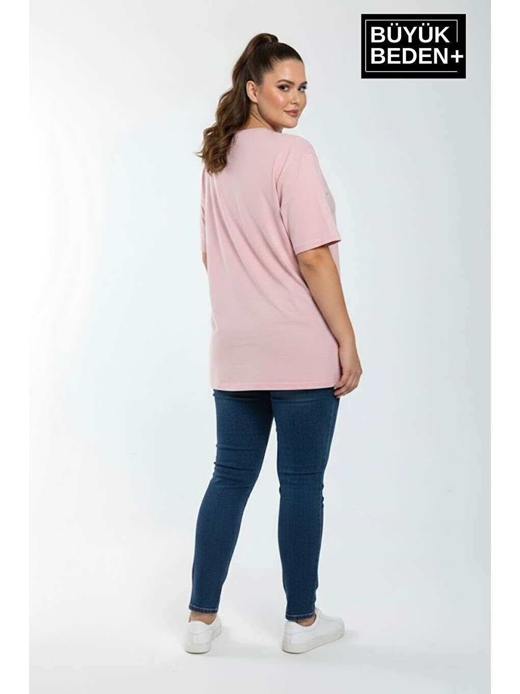 Pembe Kadın Büyük Beden Orta Brooklyn Baskılı 3xl-6xl Bisiklet Yaka Tshırt SPR26BTSK510-8-1