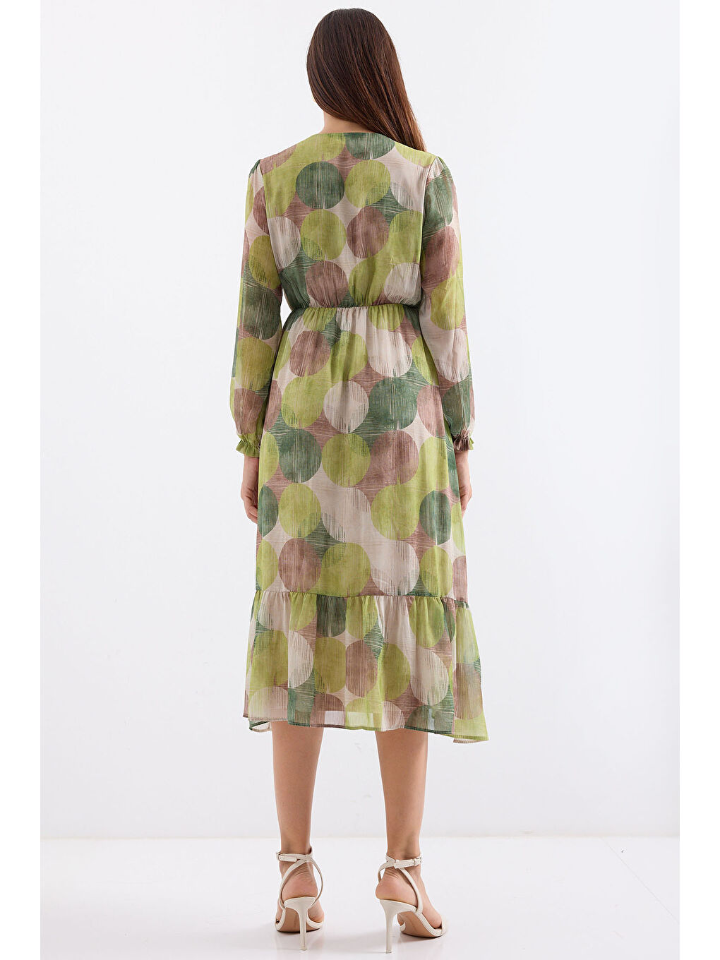 2137 Desenli Şifon Elbise - H. Yeşil-5