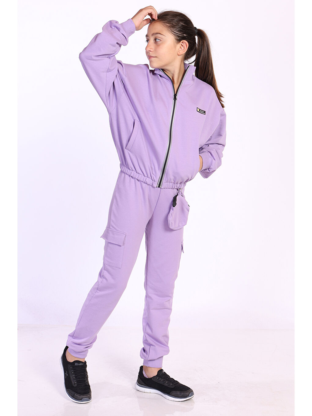 Lila Kız Çocuk Cüzdan Detaylı Eşofman Takımı