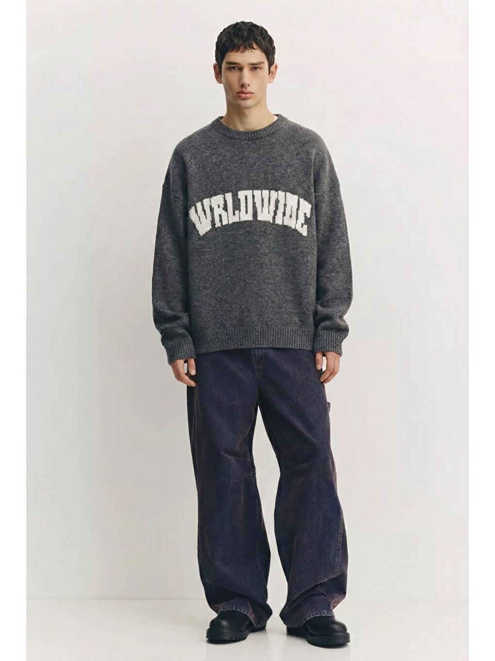 Gri Erkek Relaxed Fit Premium Triko Kazak Füme-2