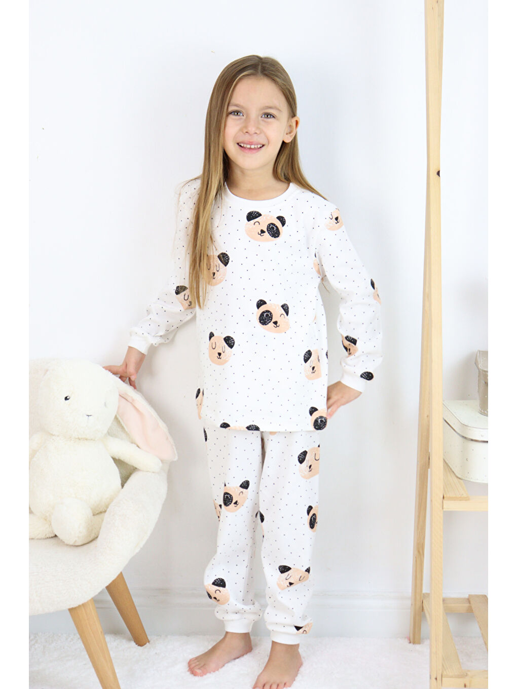 Harika KIDS Ekru Kız Çocuk Interlok Kumaş Orta Kalınlıkta Pamuklu Pijama Takımı - 6