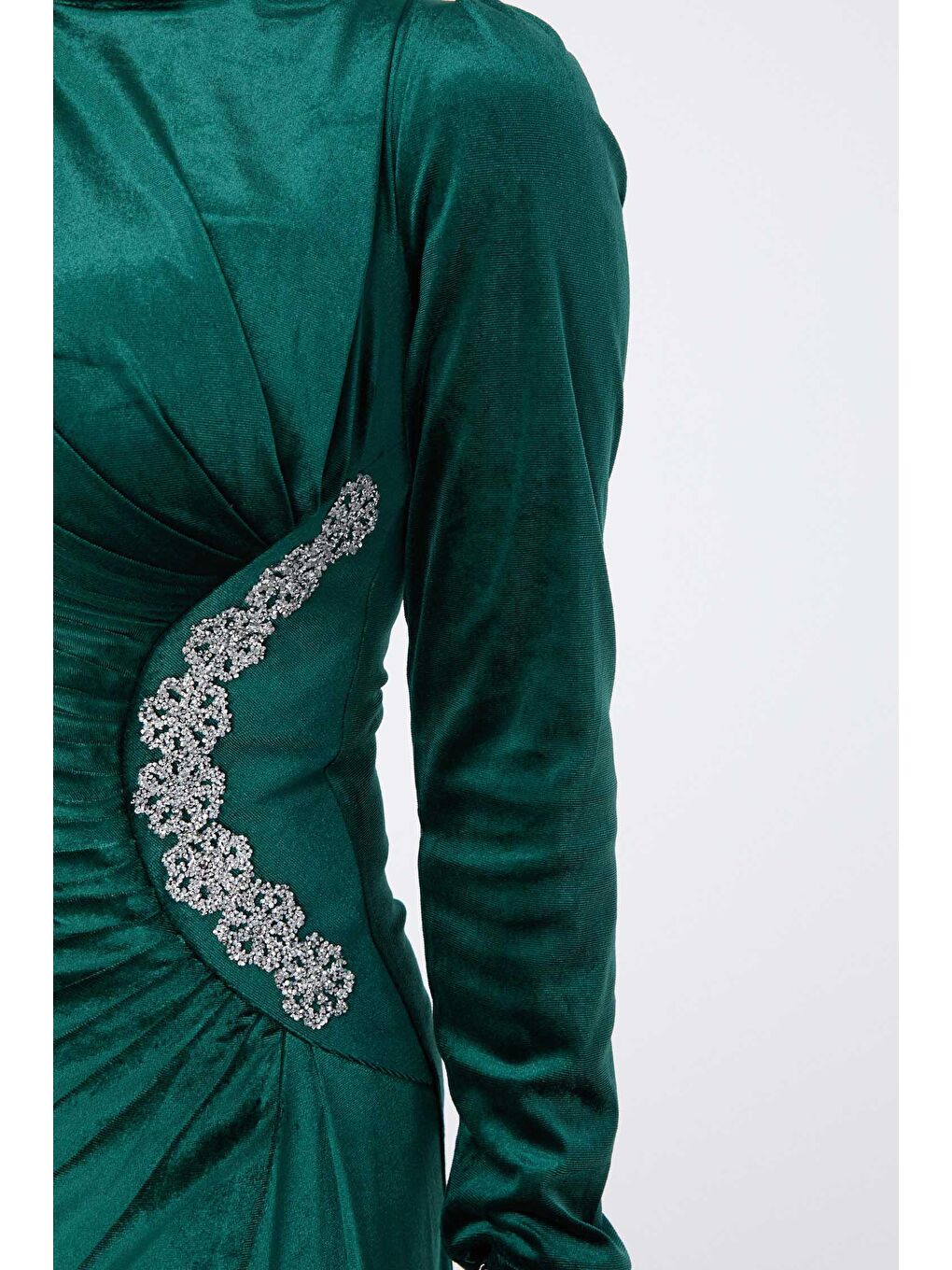 Düz Hakim Yaka Kadın Yeşil Abiye Elbise - 23591-4