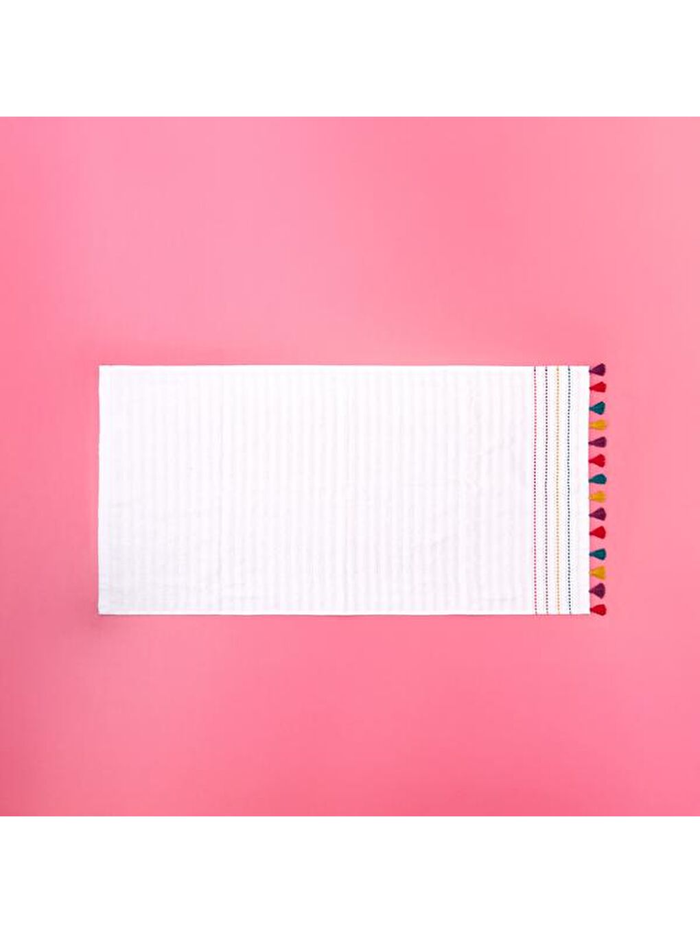 Soft Püsküllü Yüz Havlusu - Beyaz / Renkli - 50x90 cm-3