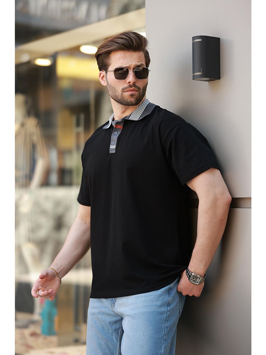 Siyah Polo Yaka Erkek T-Shirt E7147
