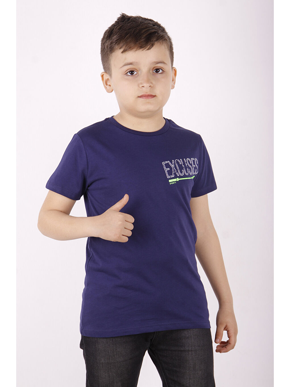 Lacivert Erkek Çocuk Excuses Baskılı Cepli Tişört