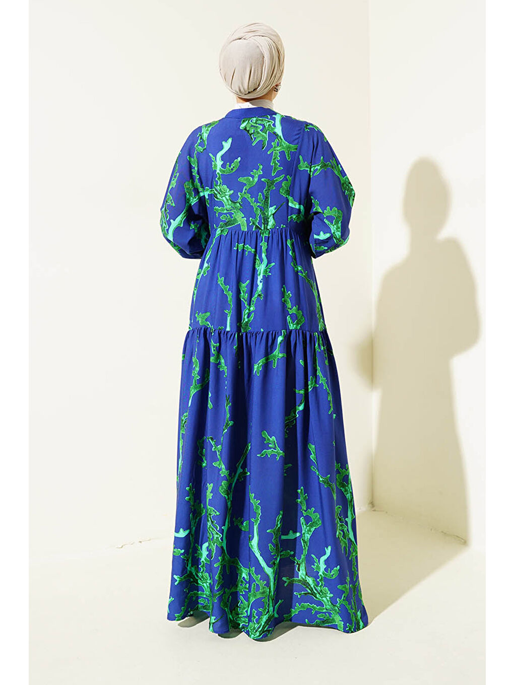 2423 Otantik Desenli Tesettür Elbise - T. Lacivert-3