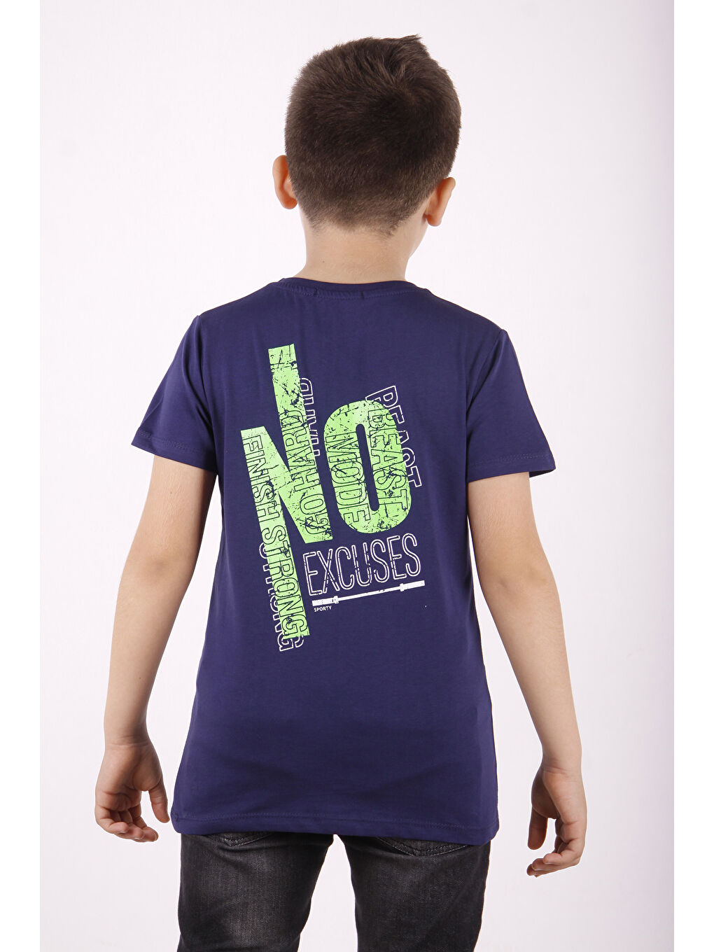 Lacivert Erkek Çocuk Excuses Baskılı Cepli Tişört-2
