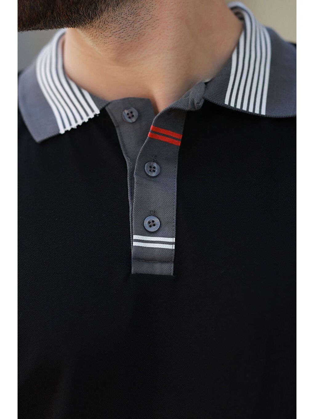 Siyah Polo Yaka Erkek T-Shirt E7147-3