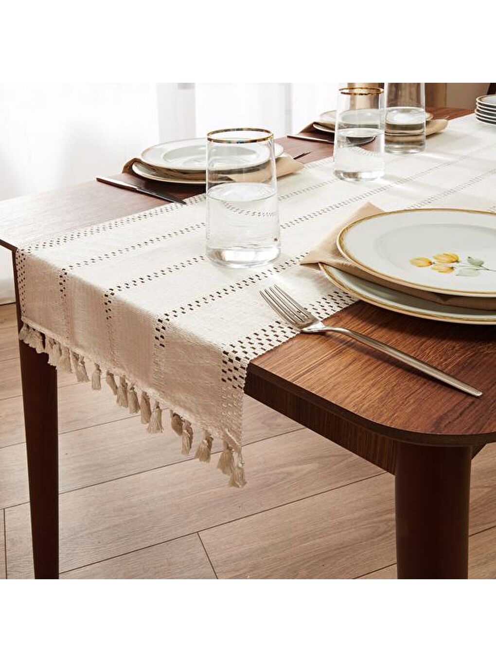 Soft Tül Örgü Runner - Bej - 35x145 cm