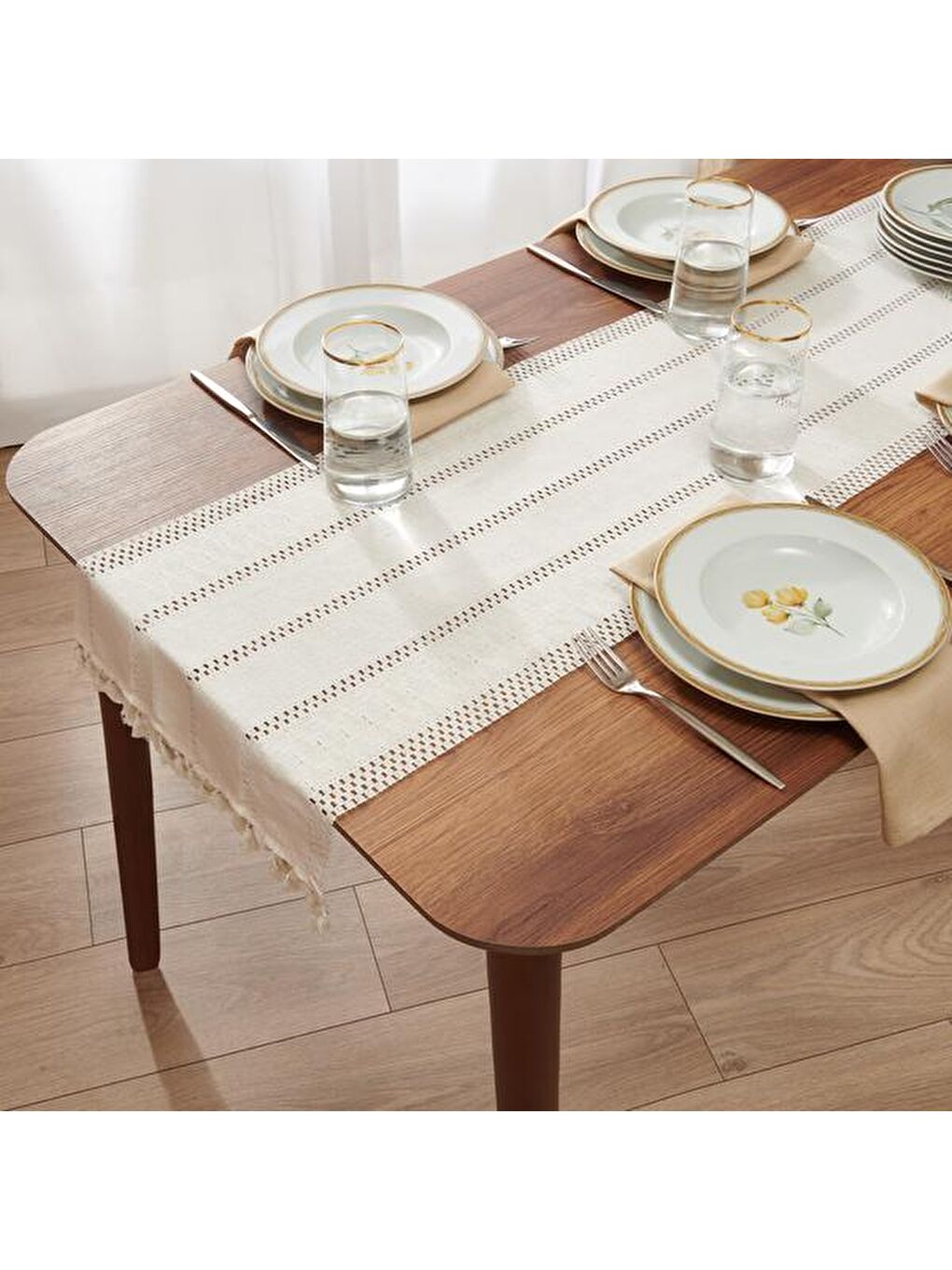 Soft Tül Örgü Runner - Bej - 35x145 cm-1