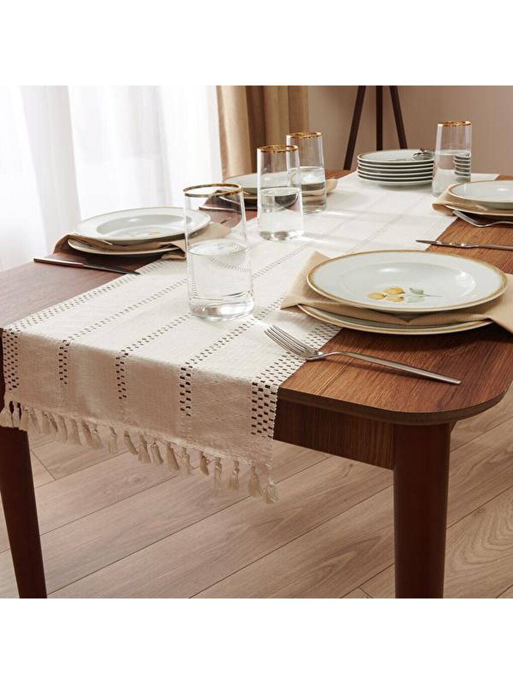 Soft Tül Örgü Runner - Bej - 35x145 cm-3