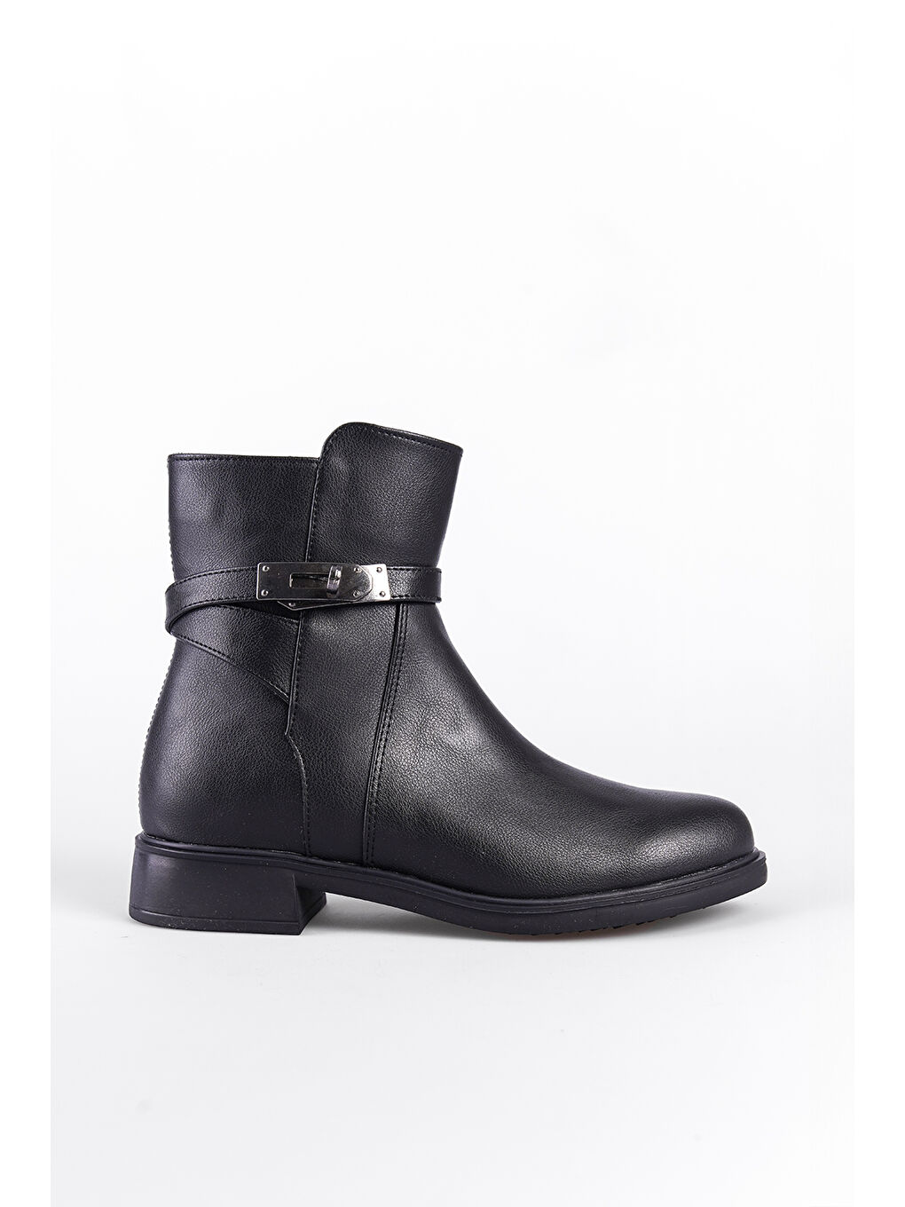 Siyah Metal Tokalı Fermuarlı Kadın Bot-1
