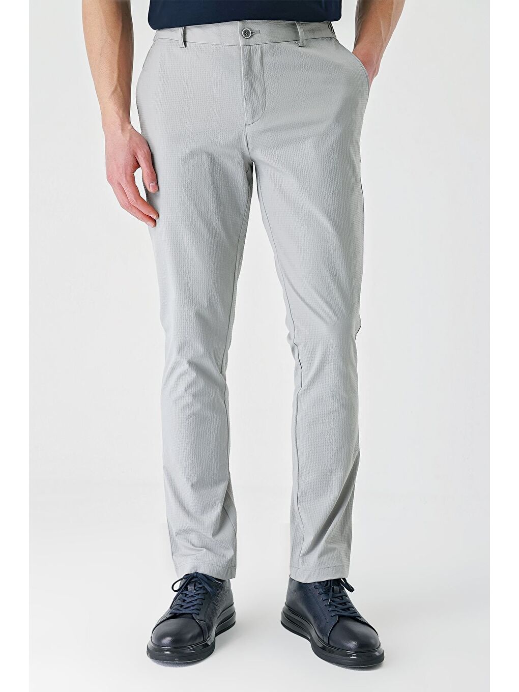 Gri Pamuklu Yandan Cepli Casual Slim Fit Jogger Pantolon 1003240206