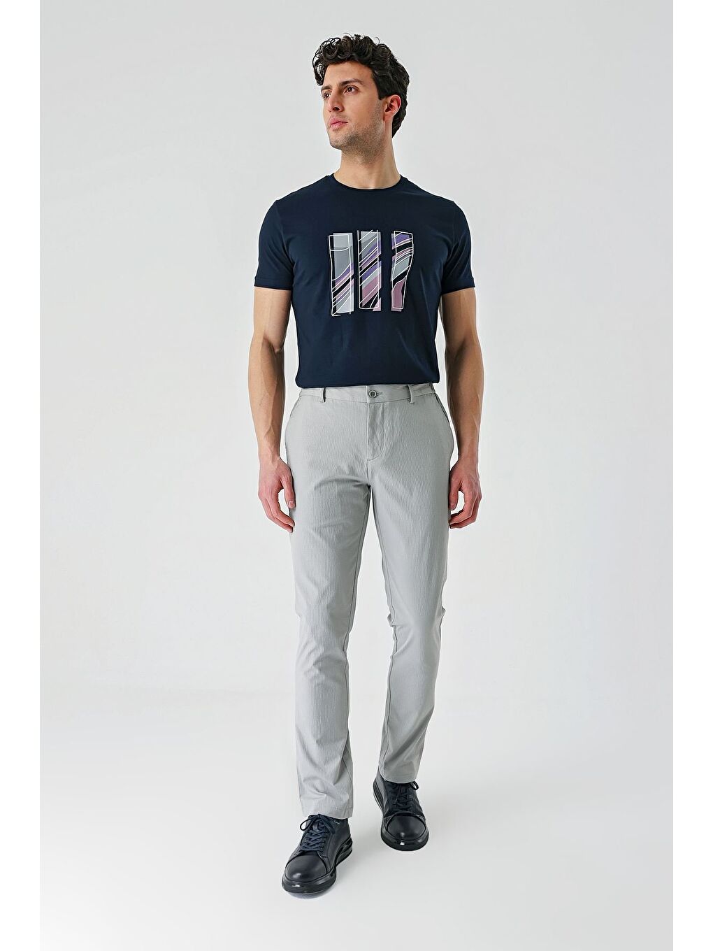 Gri Pamuklu Yandan Cepli Casual Slim Fit Jogger Pantolon 1003240206-1