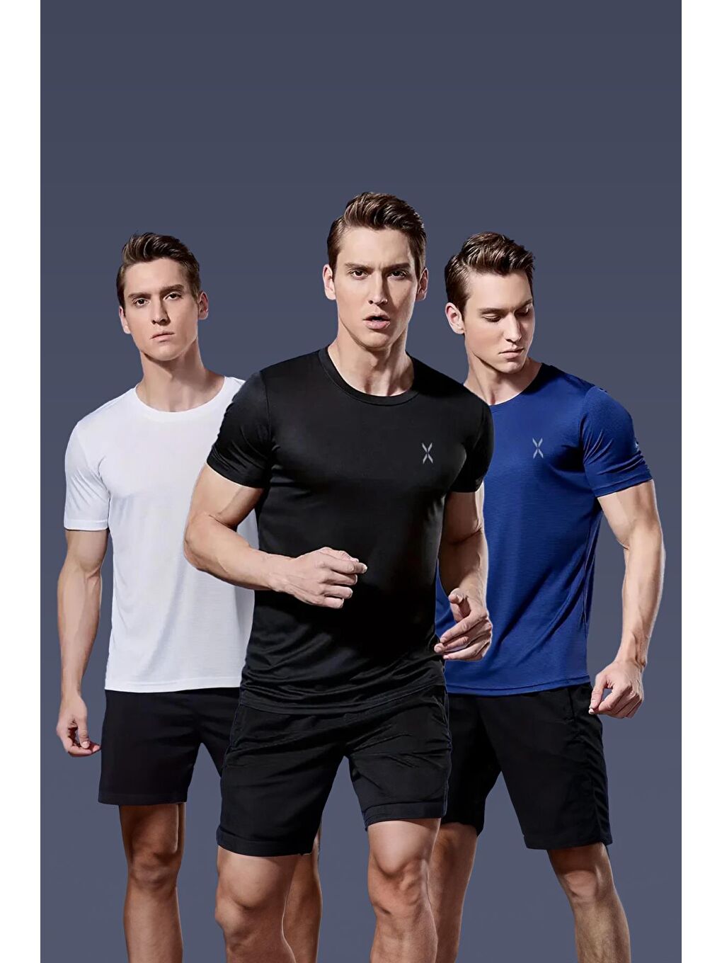 Karışık Xylon 3'lü Paket Mikro Polyester Nefes Alabilen Hafif Perform Antrenman Sporcu Erkek Tshirt