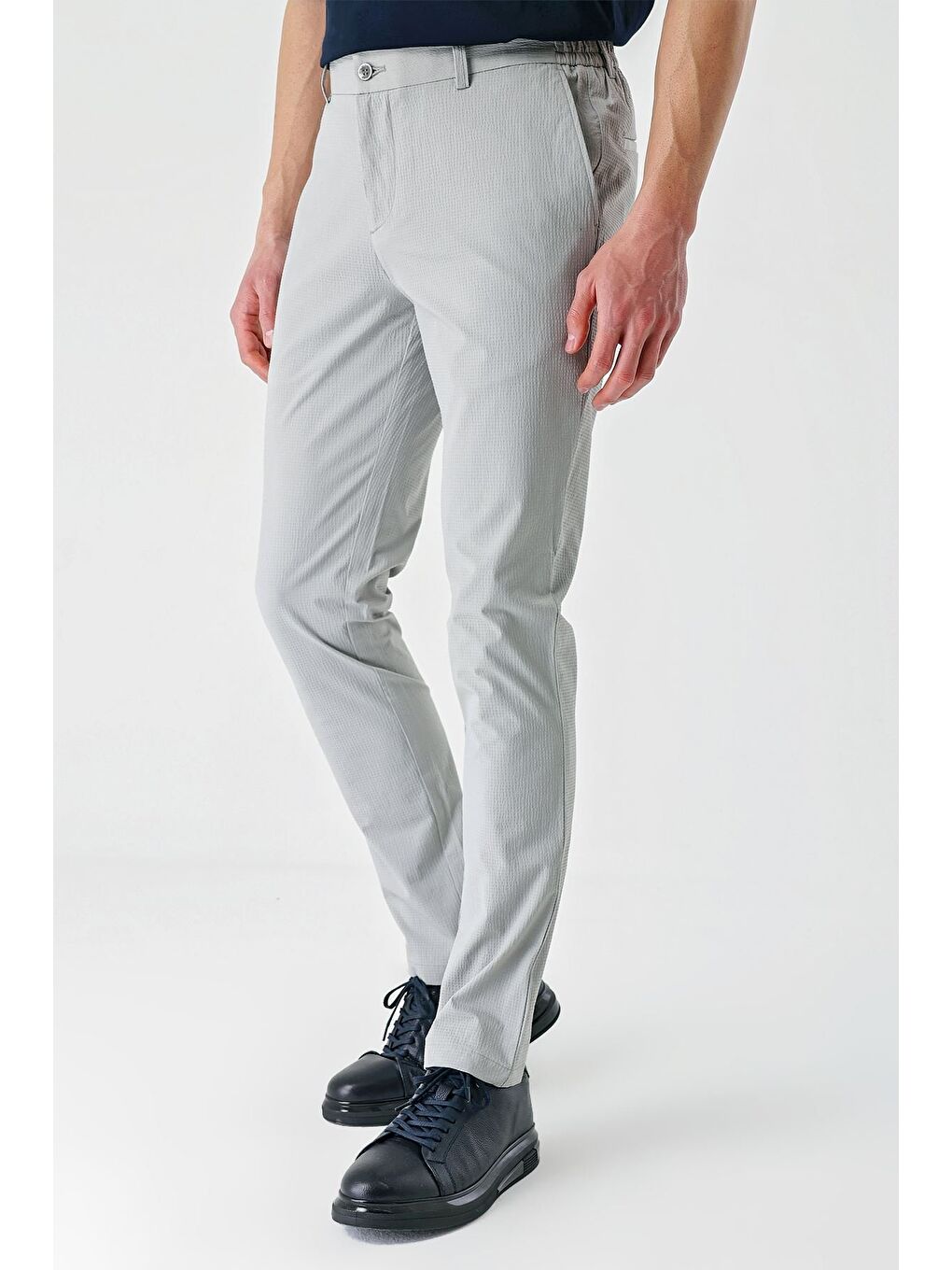 Gri Pamuklu Yandan Cepli Casual Slim Fit Jogger Pantolon 1003240206-4
