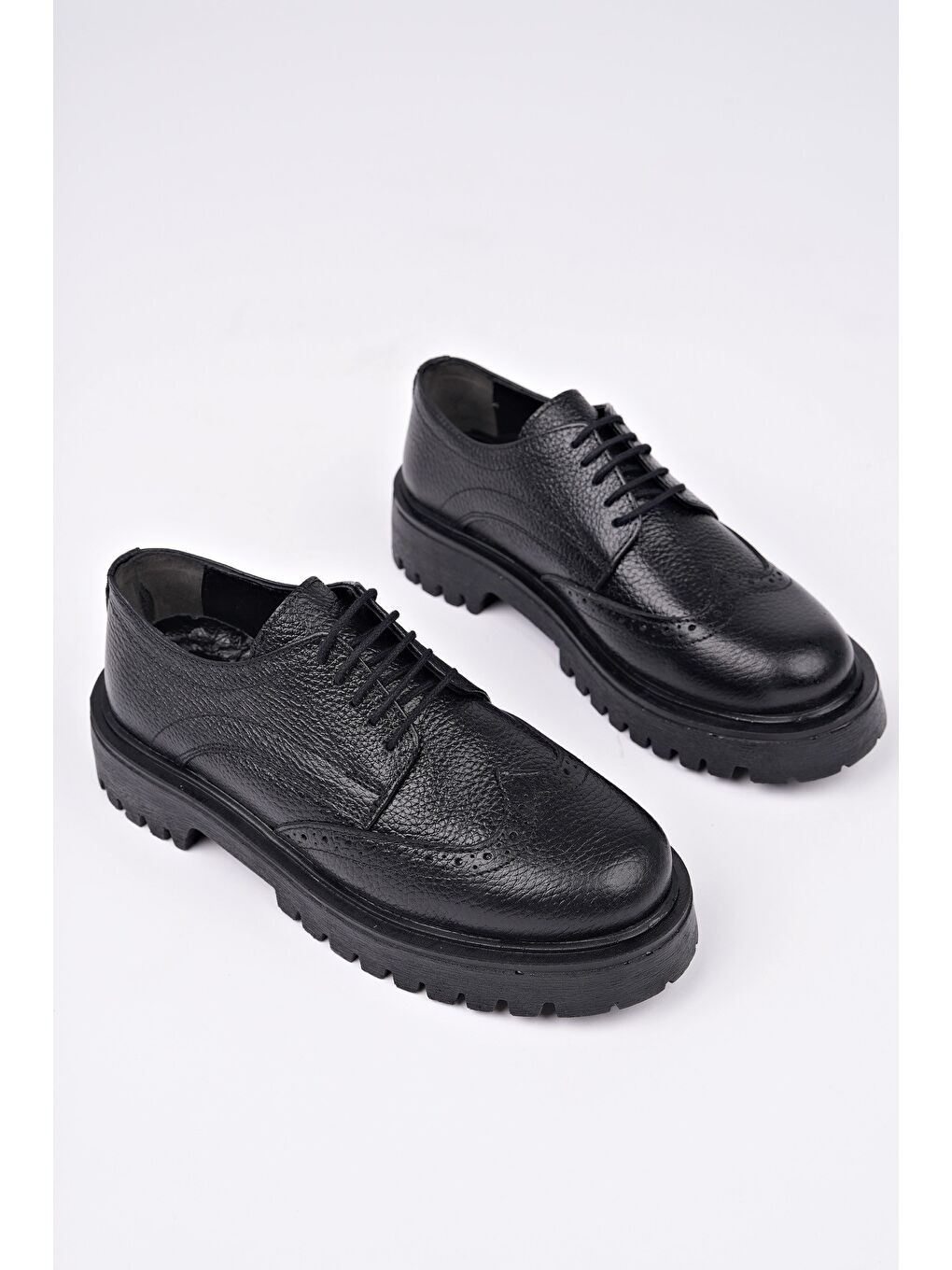 Siyah AMOUR Kadın Bağcıklı Hakiki Deri Kalın Taban Günlük Casual Makosen Ayakkabı-2