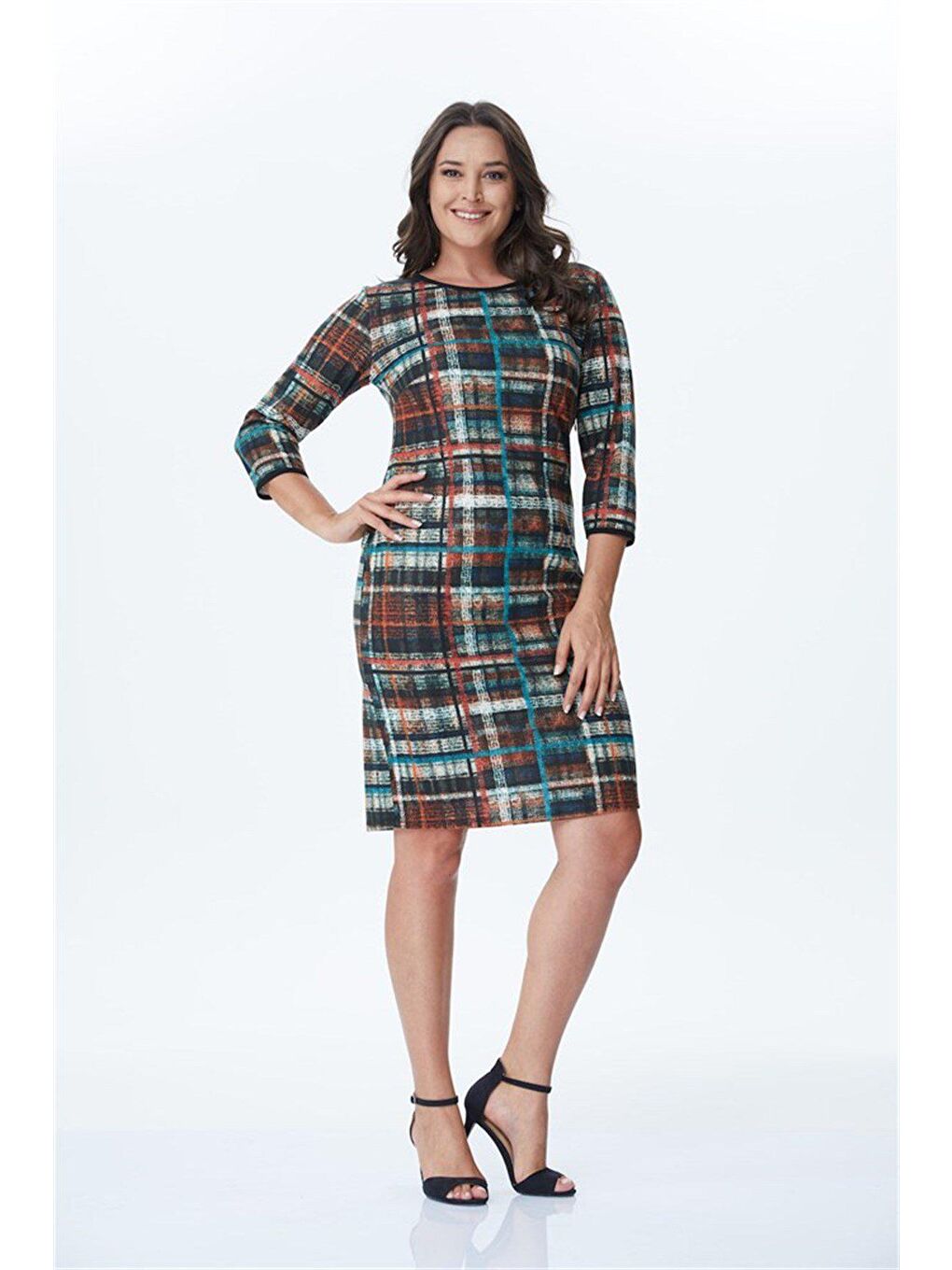 Siyah Kareli Desenli Örme Elbise