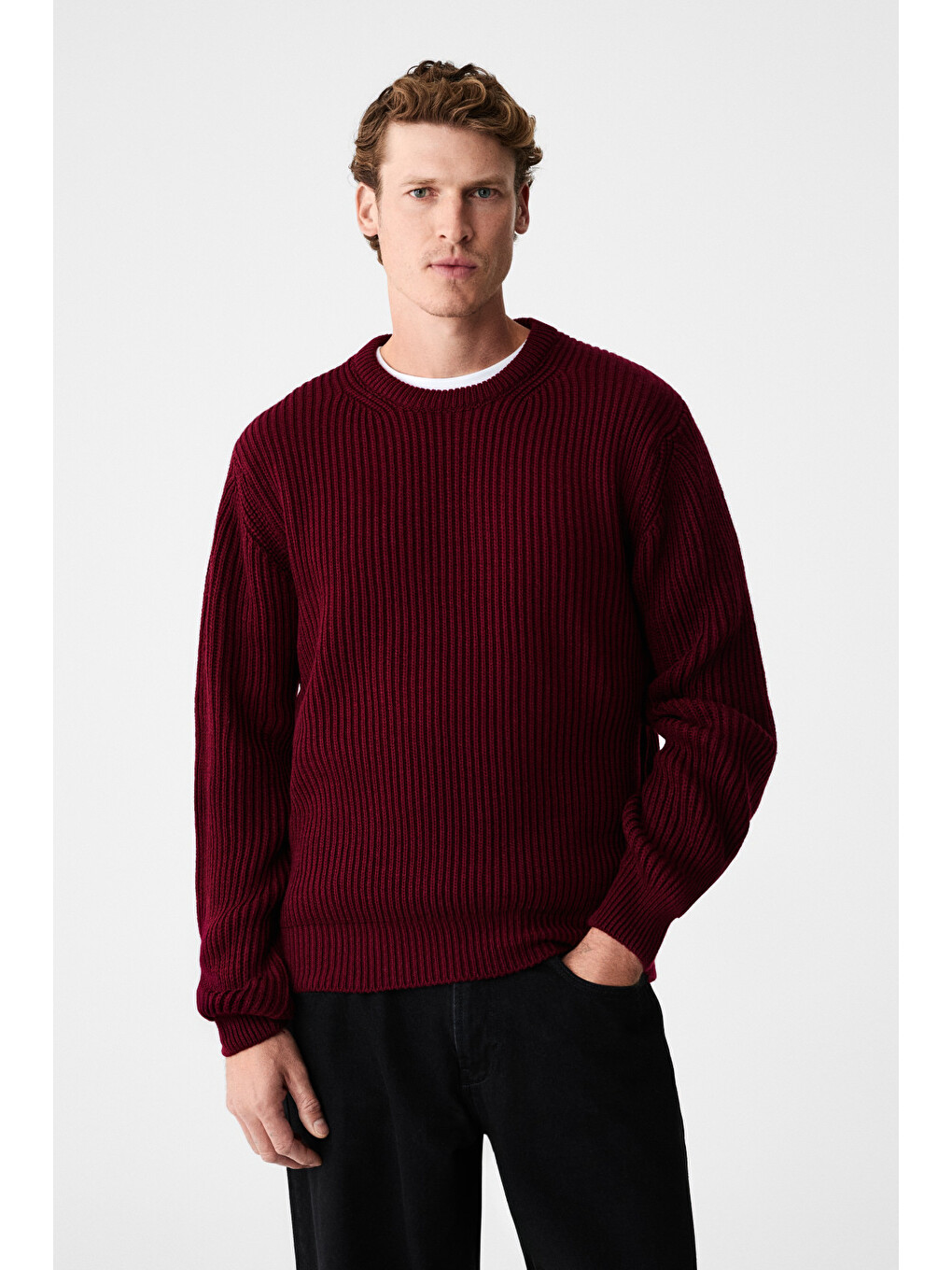 Cablın Erkek Yuvarlak Yaka Regular Fit Triko Bordo Kazak-3
