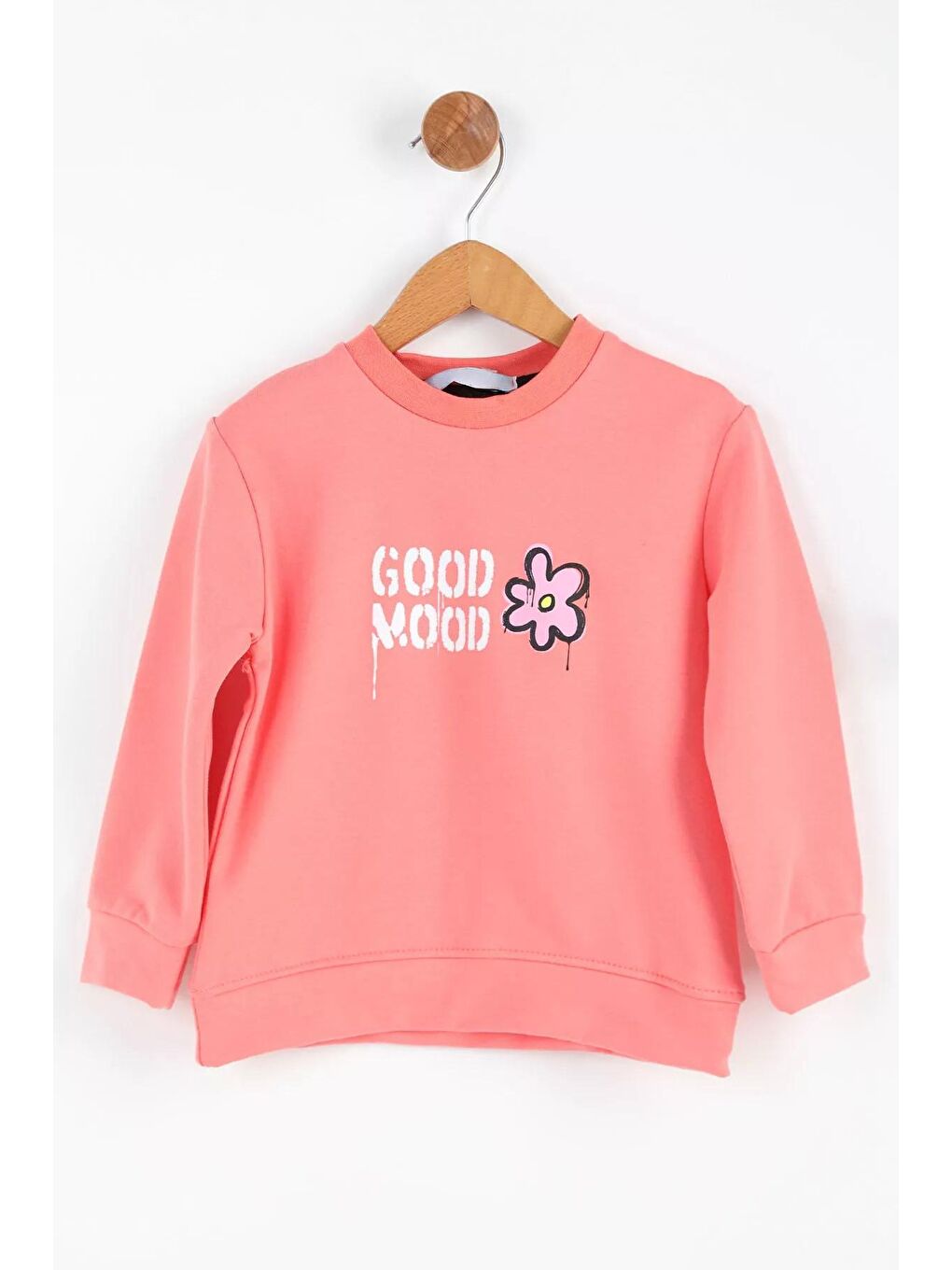 Julude Pembe Good Mood Baskılı Kız Çocuk Sweatshirt