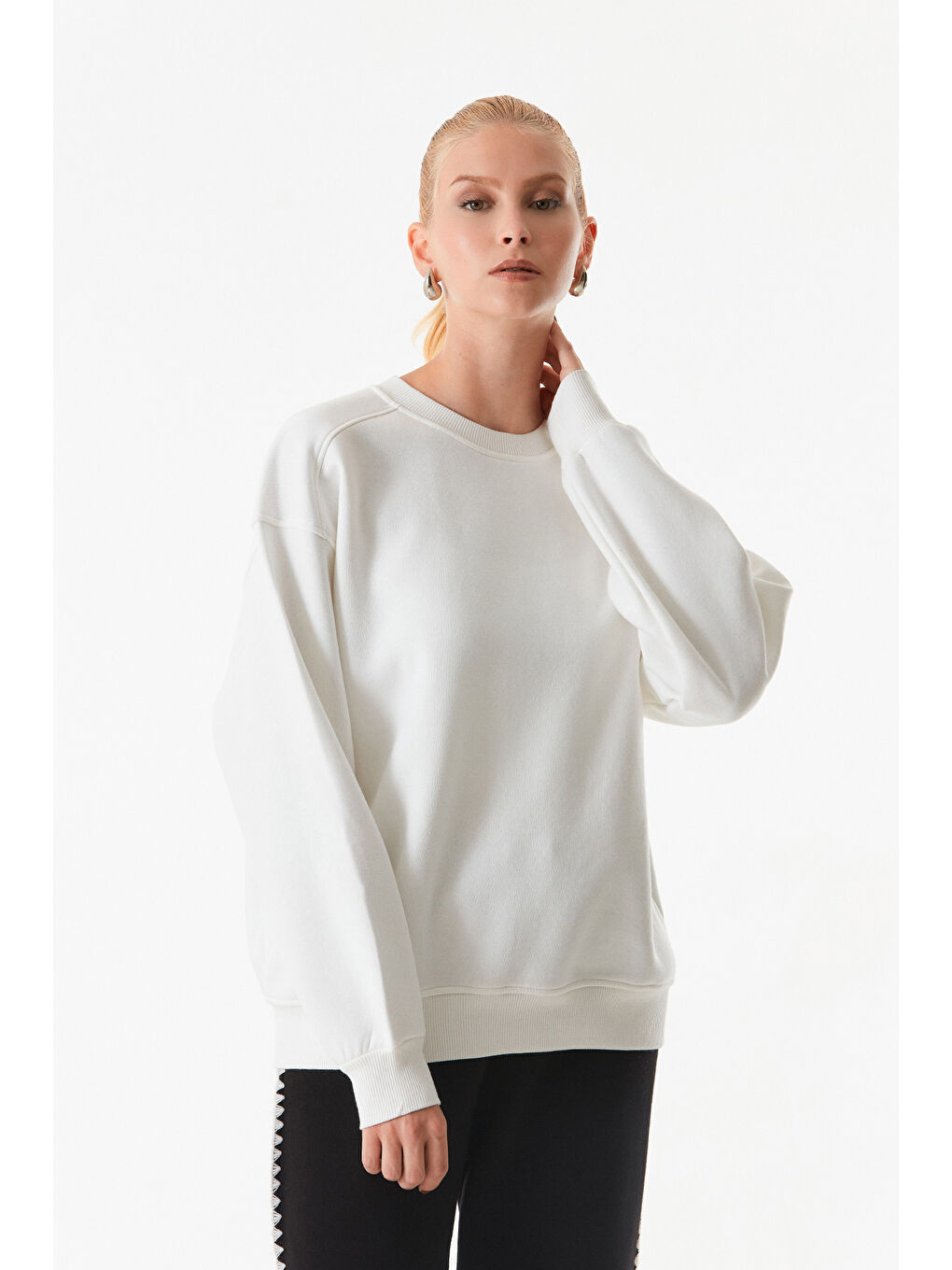 Fullamoda Ekru Basic Bisiklet Yaka Sweatshirt - 2