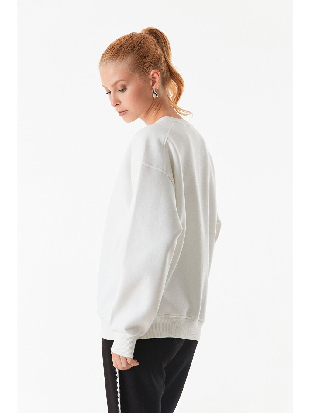 Fullamoda Ekru Basic Bisiklet Yaka Sweatshirt - 4