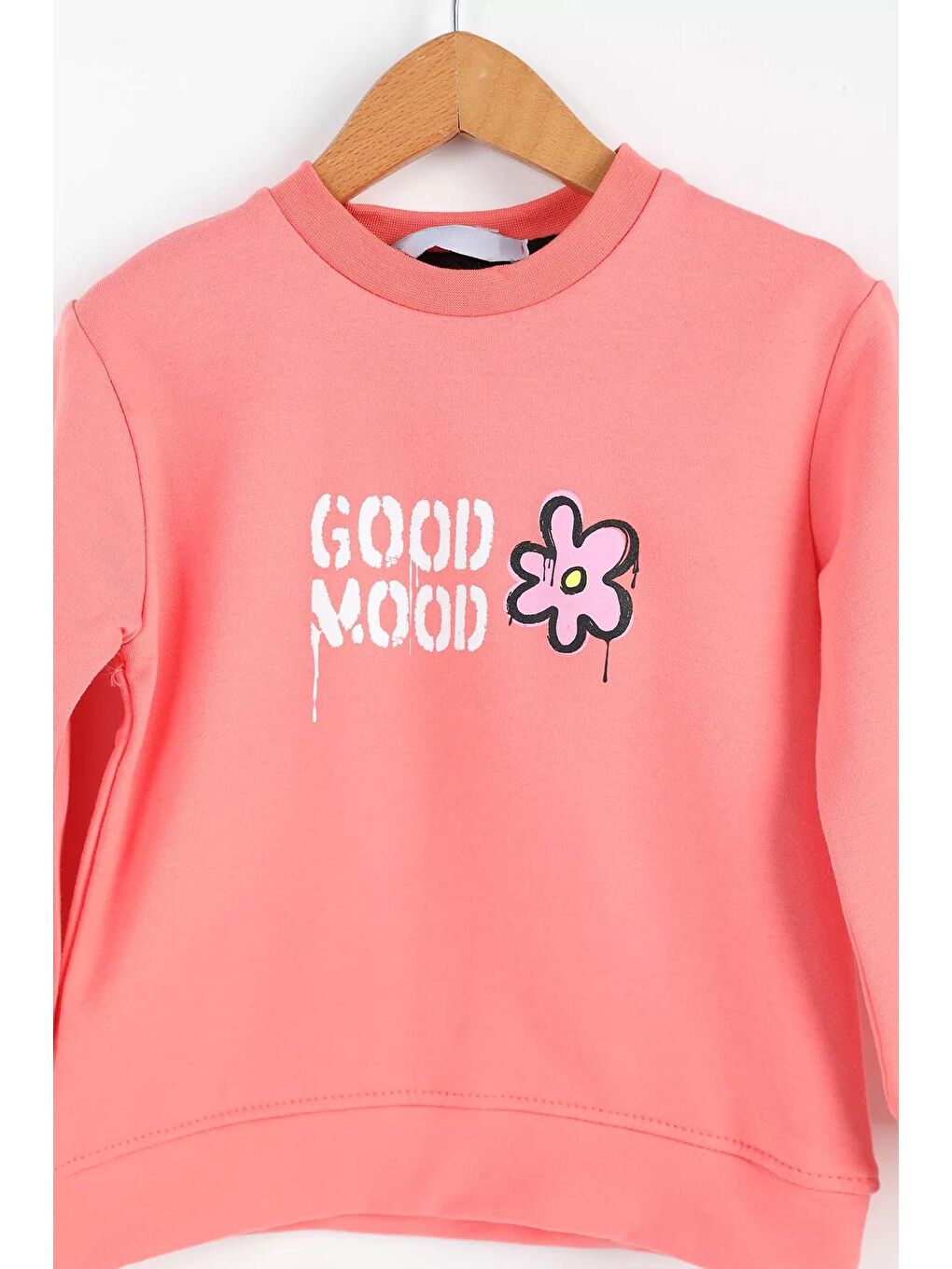 Julude Pembe Good Mood Baskılı Kız Çocuk Sweatshirt - 1