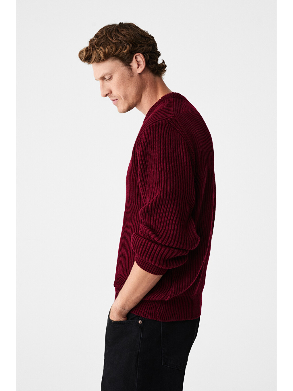 Cablın Erkek Yuvarlak Yaka Regular Fit Triko Bordo Kazak-5