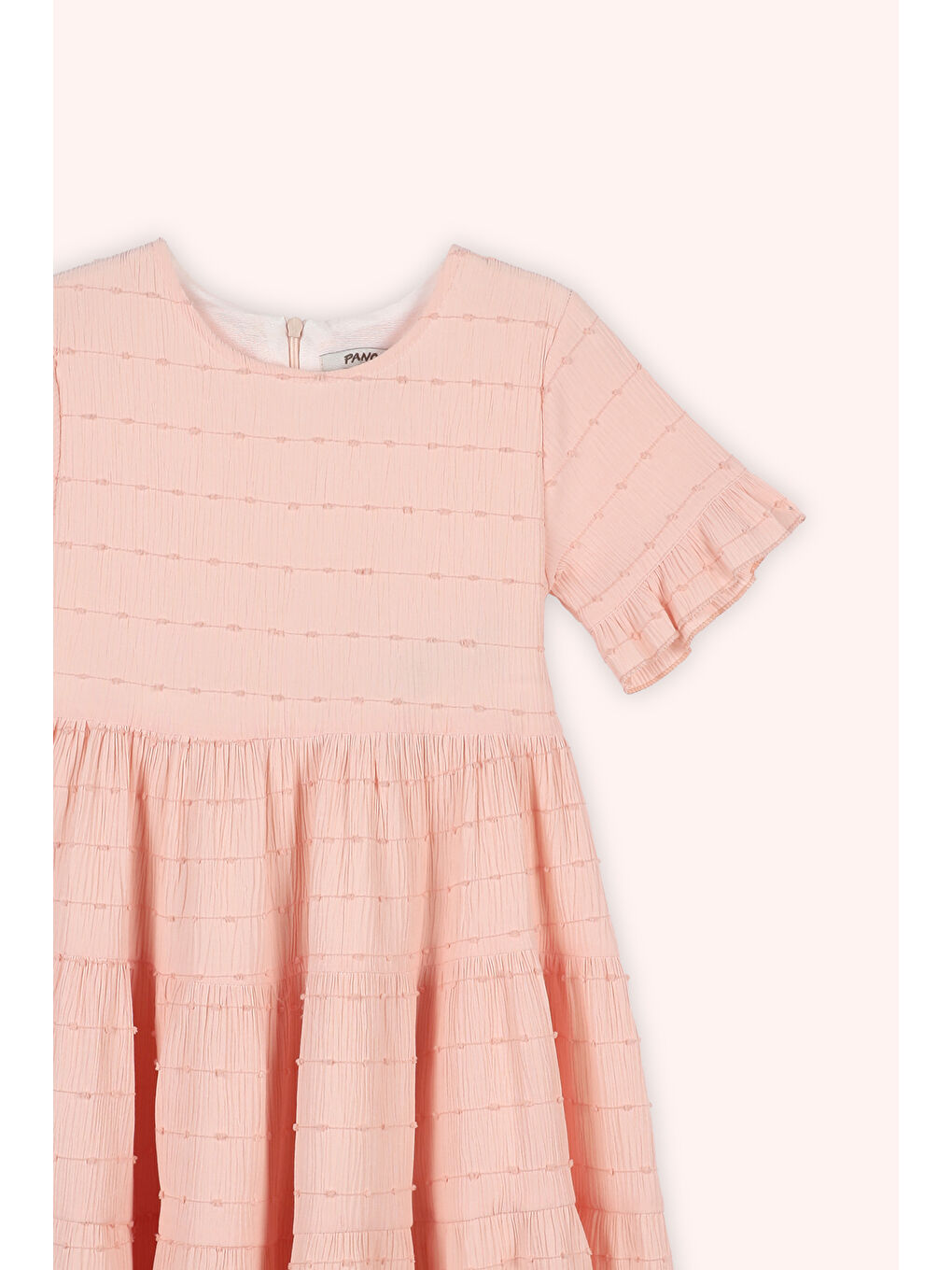 Pembe Kız Çocuk Kolları Fırfır Detaylı Somon Elbise-1