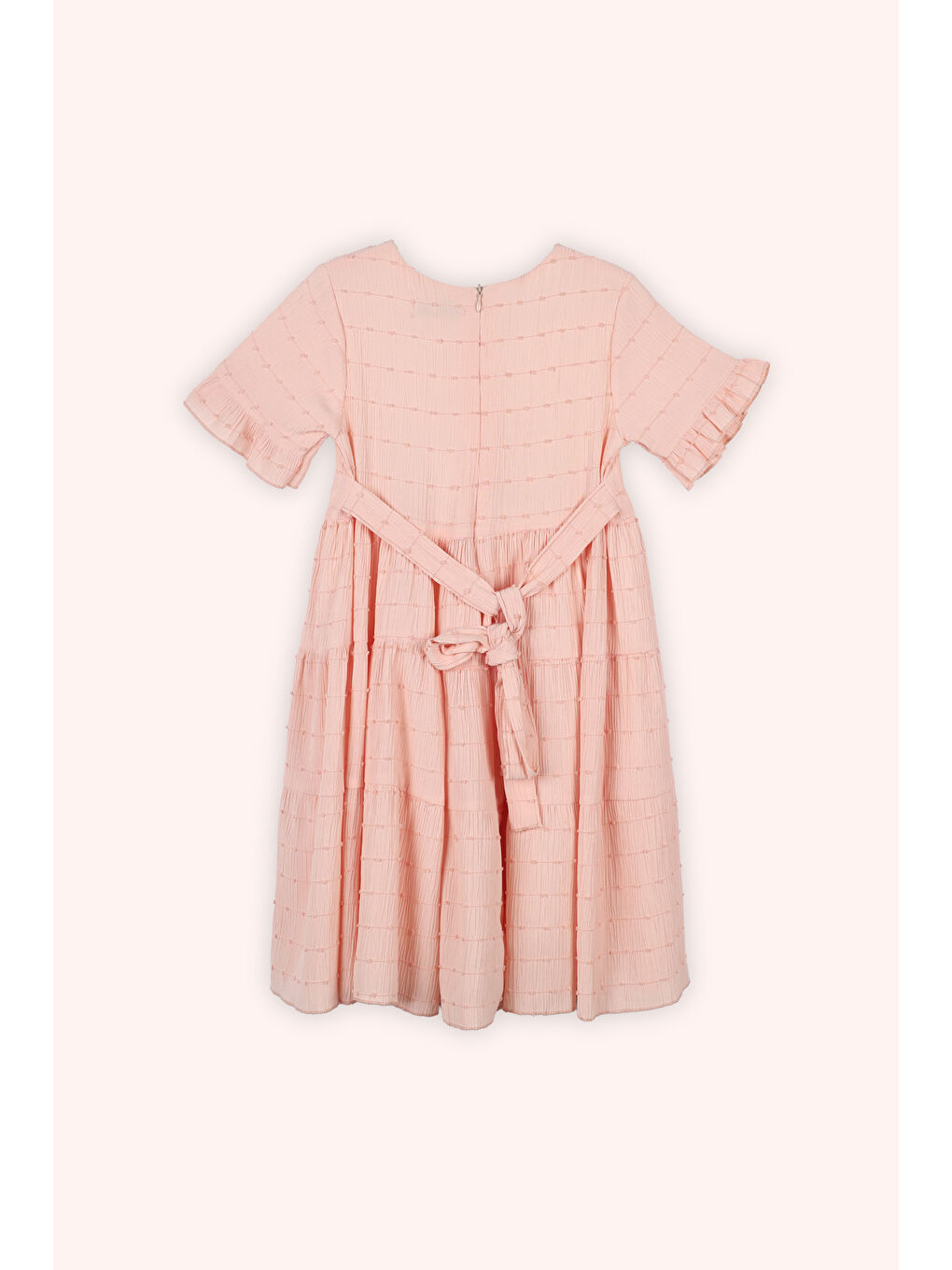 Pembe Kız Çocuk Kolları Fırfır Detaylı Somon Elbise-2