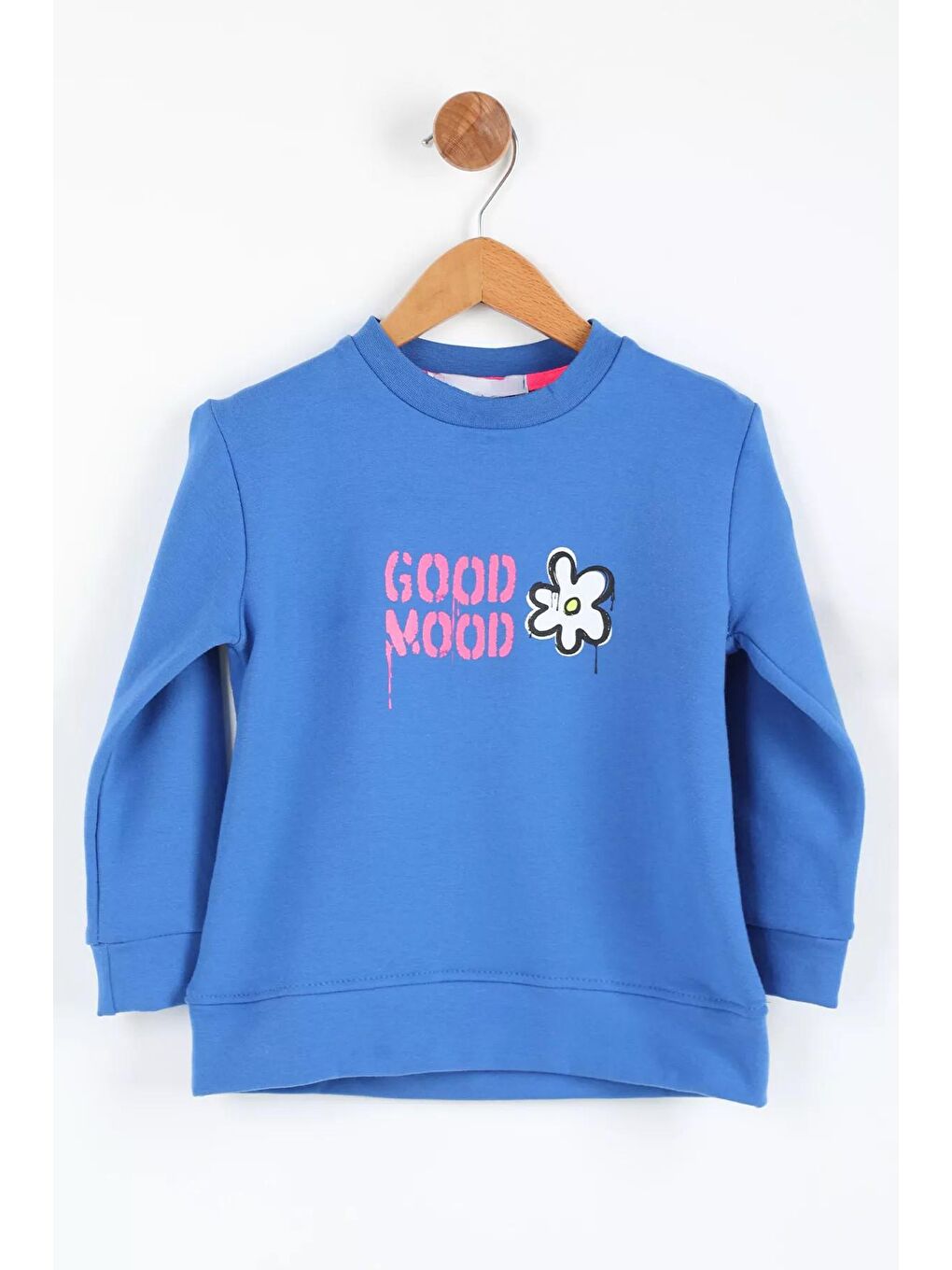 Julude Mavi Good Mood Baskılı Kız Çocuk Sweatshirt