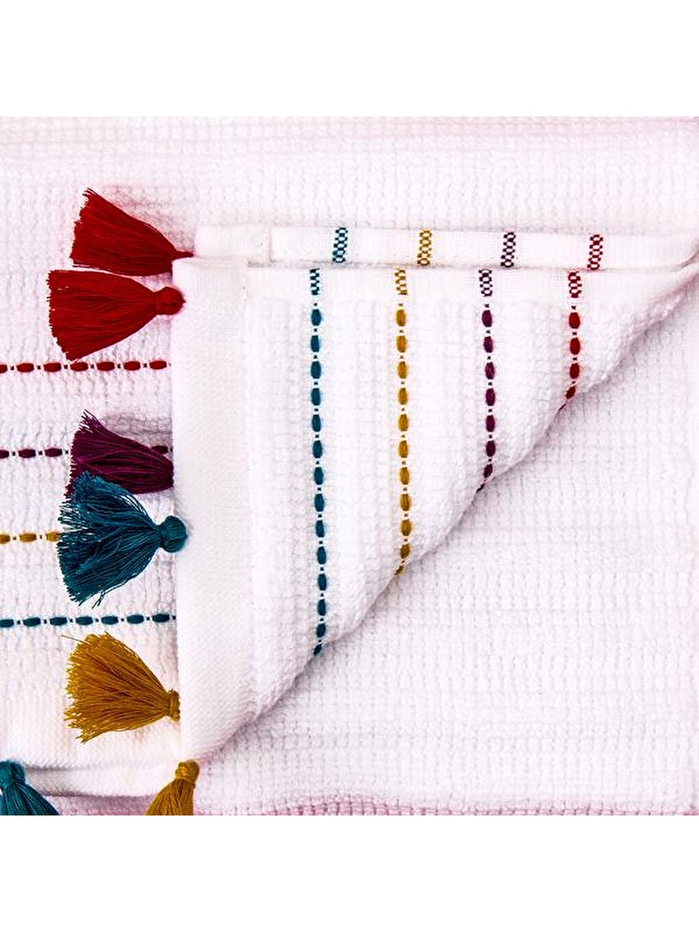 Evidea Soft Püsküllü Ayak Havlusu - Beyaz / Renkli - 50x70 cm - 2