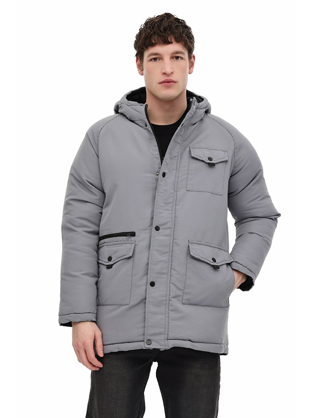 ML COMS 3KX-PRKCOT-04 5PR Gri Erkek Uzun Mont