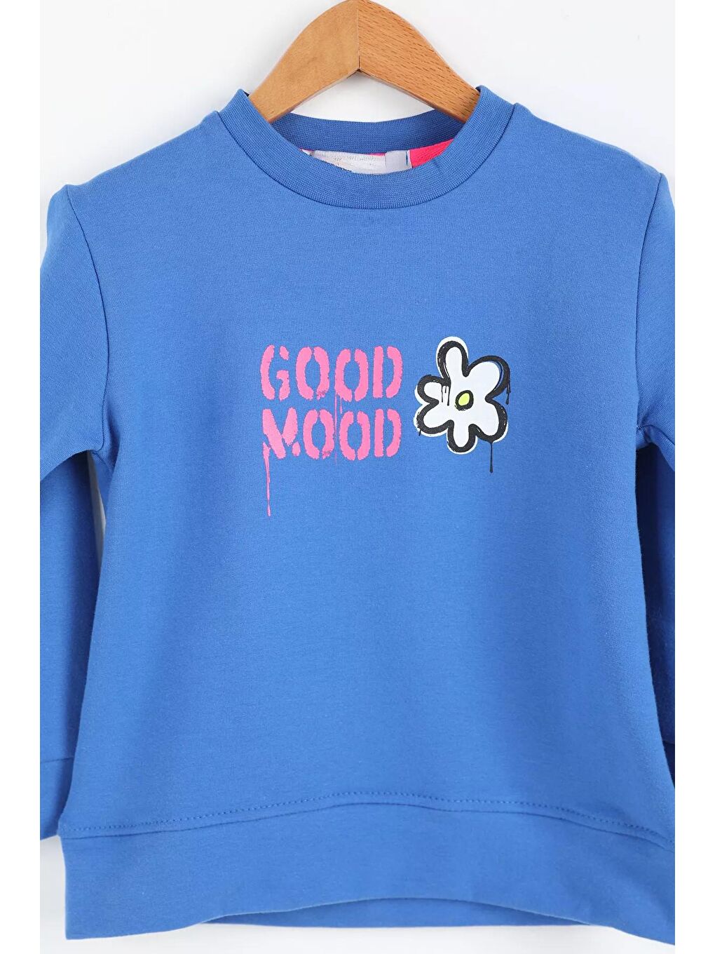 Julude Mavi Good Mood Baskılı Kız Çocuk Sweatshirt - 1