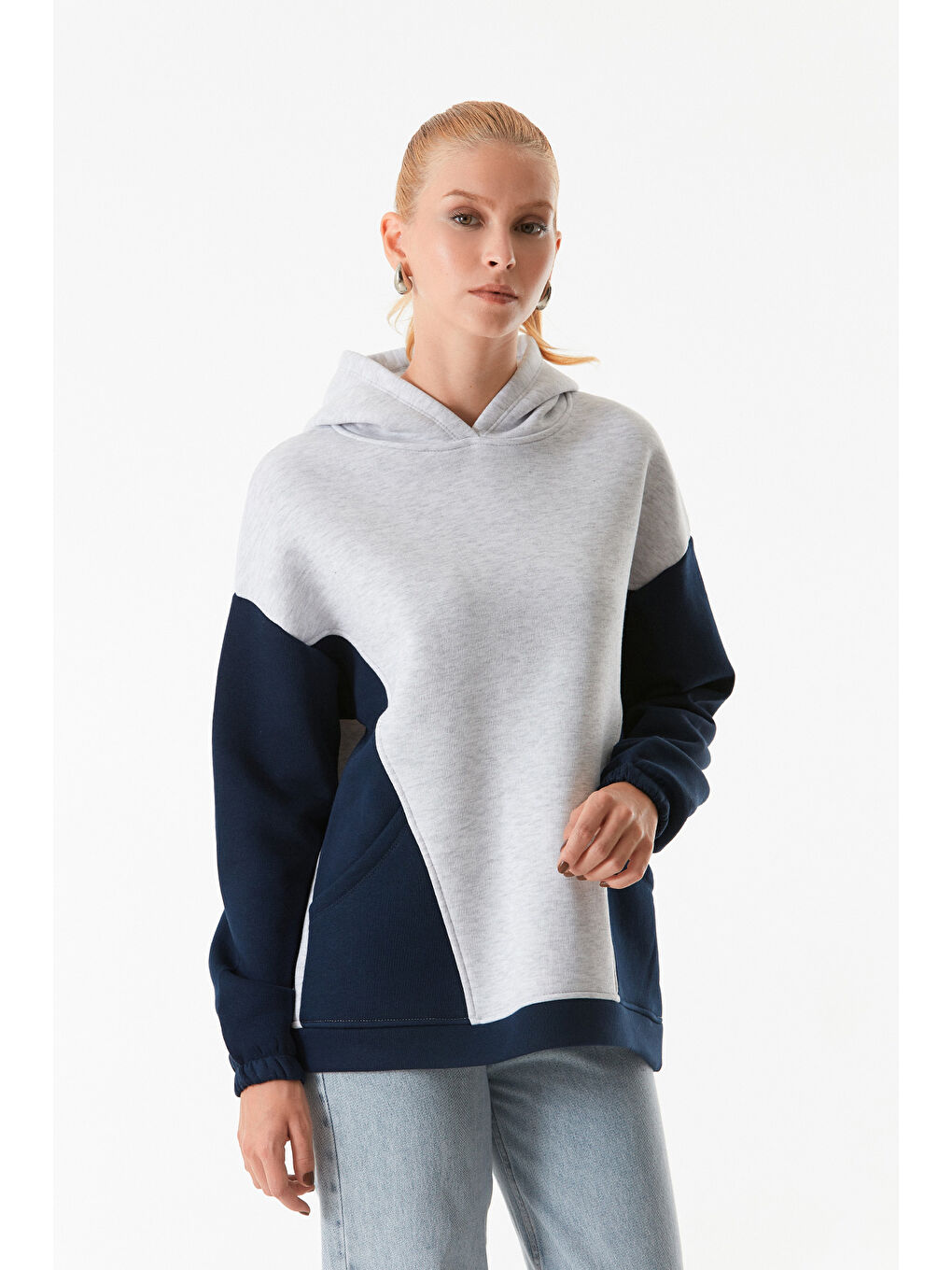 Fullamoda Lacivert Basic Cepli Kapüşonlu Sweatshirt