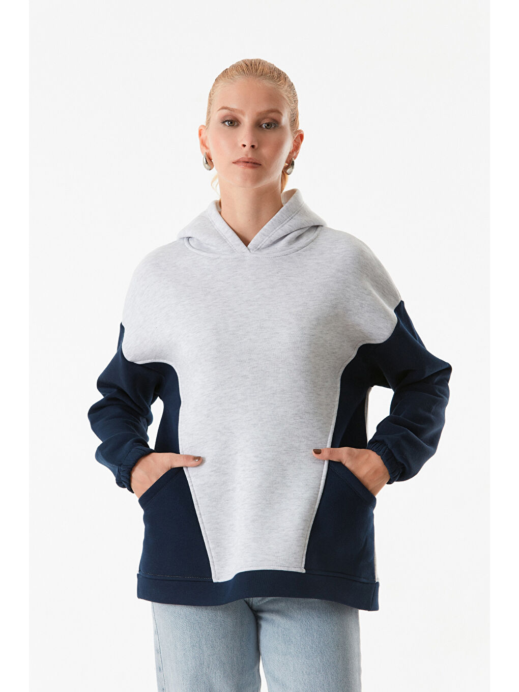 Fullamoda Lacivert Basic Cepli Kapüşonlu Sweatshirt - 1