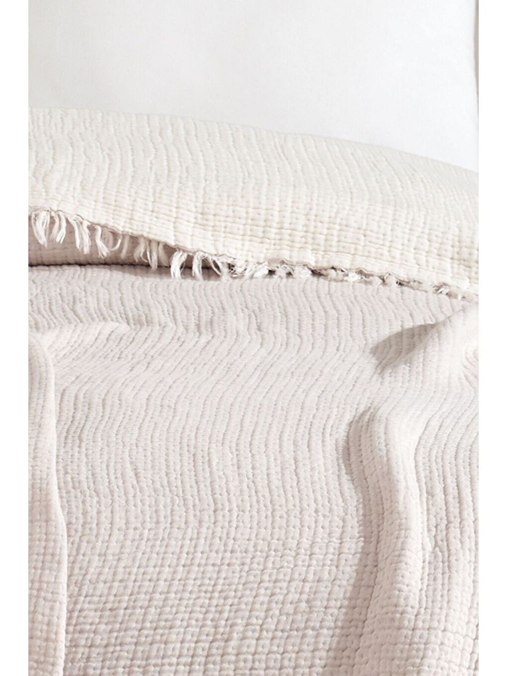 Bej Tek Kişilik 5 Katlı %100 Pamuk Müslin Yatak Örtüsü - BEJ BEJ/160X230CM-2