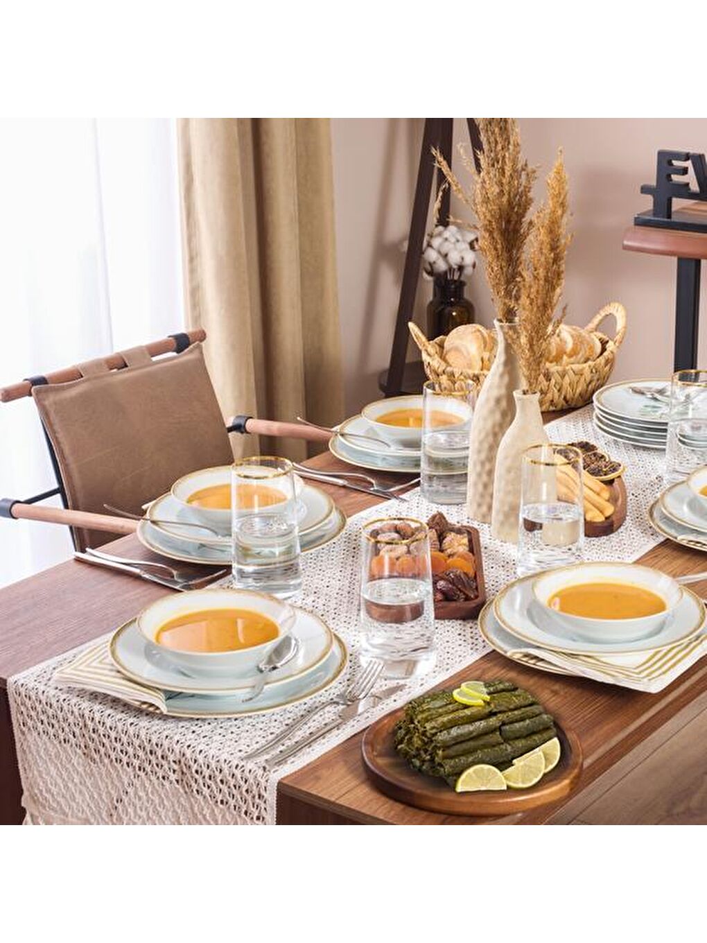 Soft Dantel Örgü Runner - Bej - 35x145 cm-1